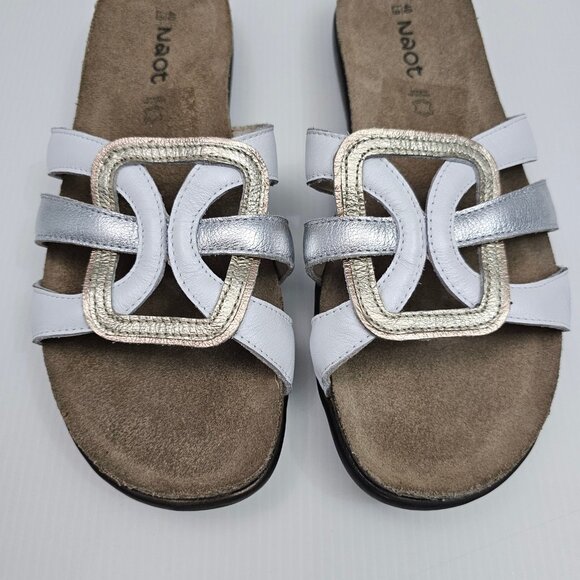 Naot Liv Slide Sandal Womens EU 40 Metallic Leather Cork Footbed Comfort Slip On - Picture 5 of 13